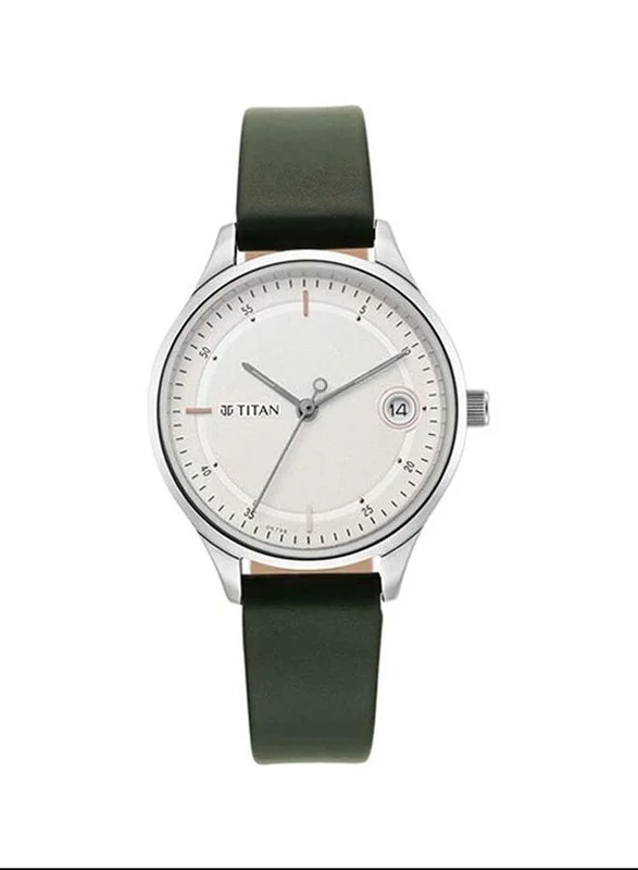 Titan White Dial Green Leather Strap Analog Watch for Women - 2649SL01